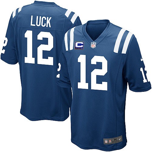 Youth Elite Andrew Luck C Patch Nike Jersey Royal Blue Home - #12 NFL Indianapolis Colts